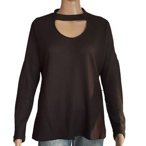 Vimpunec waffle knit choker collar long sleeve top